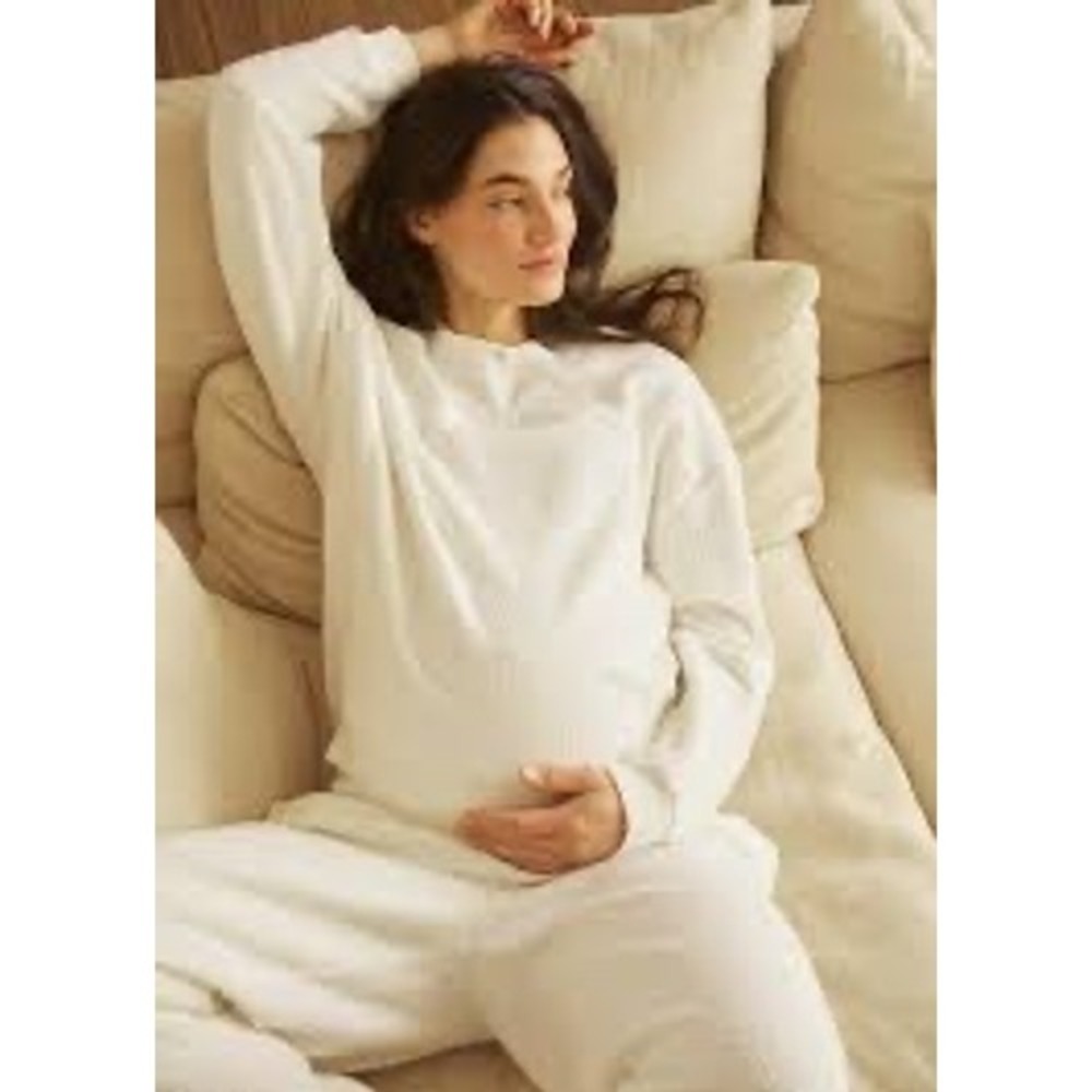 Hatch The Dina Boucle Sweatshirt Maternity LG Ivory Neutral Loungewear Pregnancy